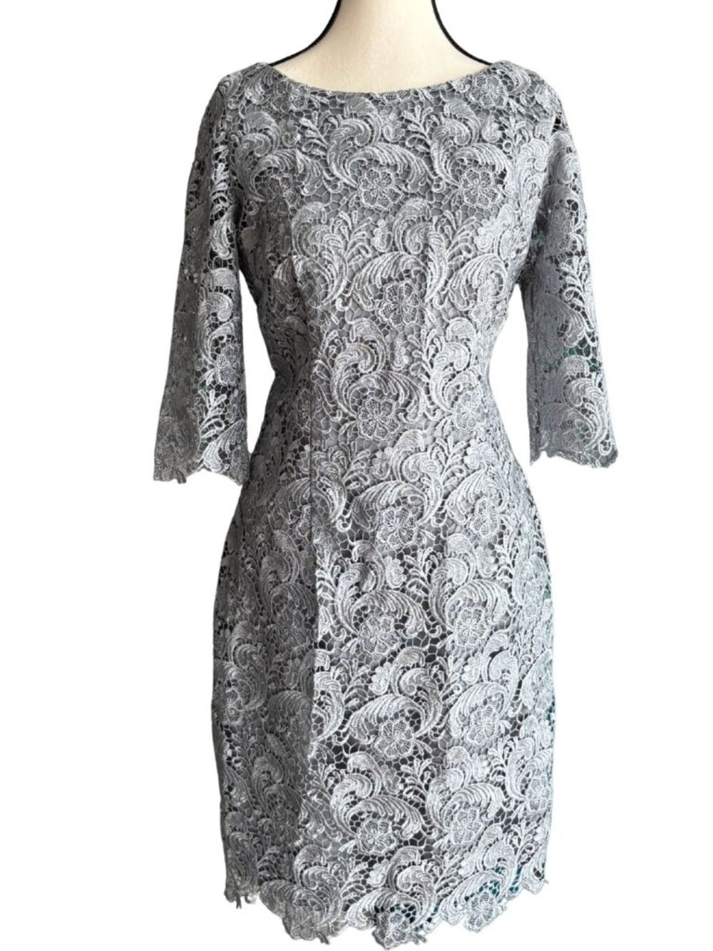 ELIZA J GREY CROCHETED LACE GORGEOUS DRESS, SZ. 8